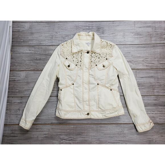 Cache Crochet Peek-A-Boo Stretch Jacket Top New Ivory Cotton Spandex $178 Sz 10 - Picture 3 of 6